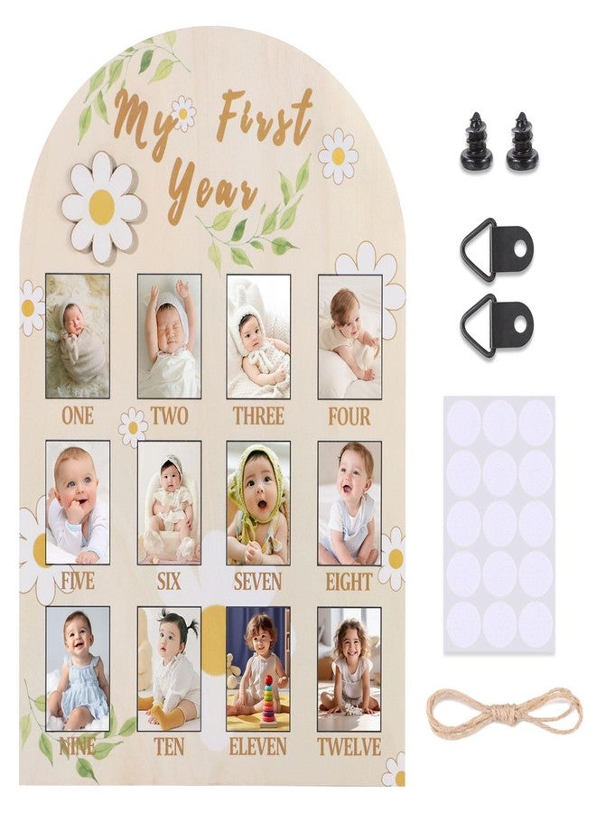 RANERVZ My First Year Photo Display Sign from 1-12 Months Wooden Daisy Flower Picture Frame for First Birthday Party Decorations Milestone Monthly Board for Girl One Birthday Nursery Decor Baby Keepsake Gift - Image 1